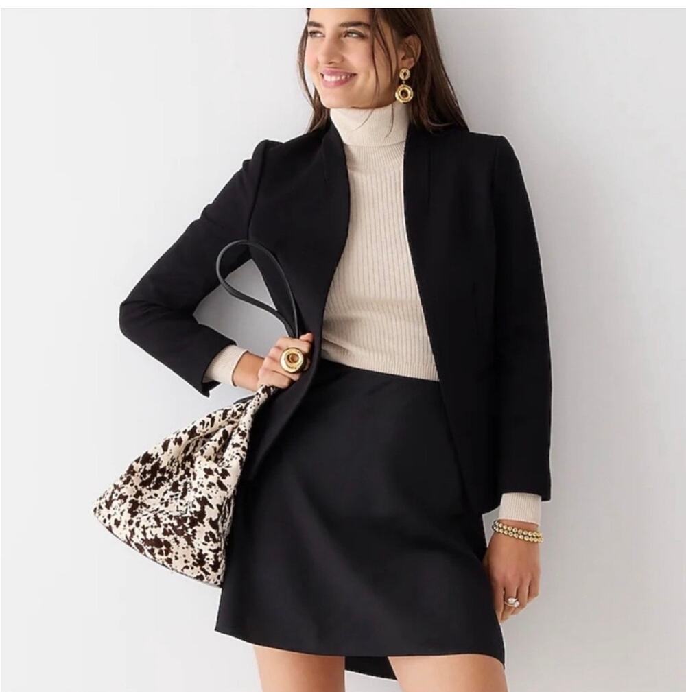 J.Crew Blazer Womens 4 Black Going Out Stretch Twill Open Front Classic Solid